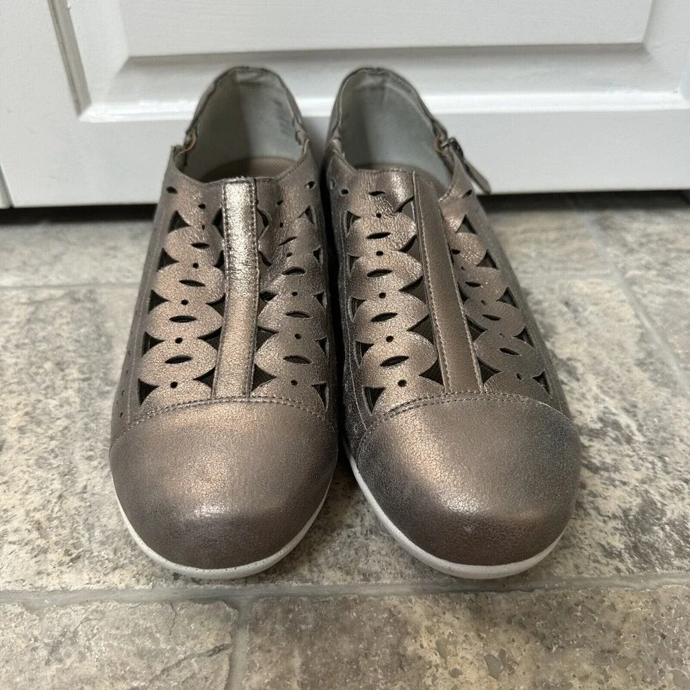 Drew Bronze Leather Comfort Shoes Wide Width Slip On 9 WW
